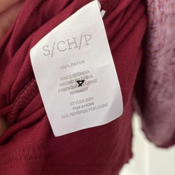 CAbi #3084 Celebrate Geometric Dot Drape Neck Maroon Cream Purple Blouse Rayon S - Picture 5 of 10